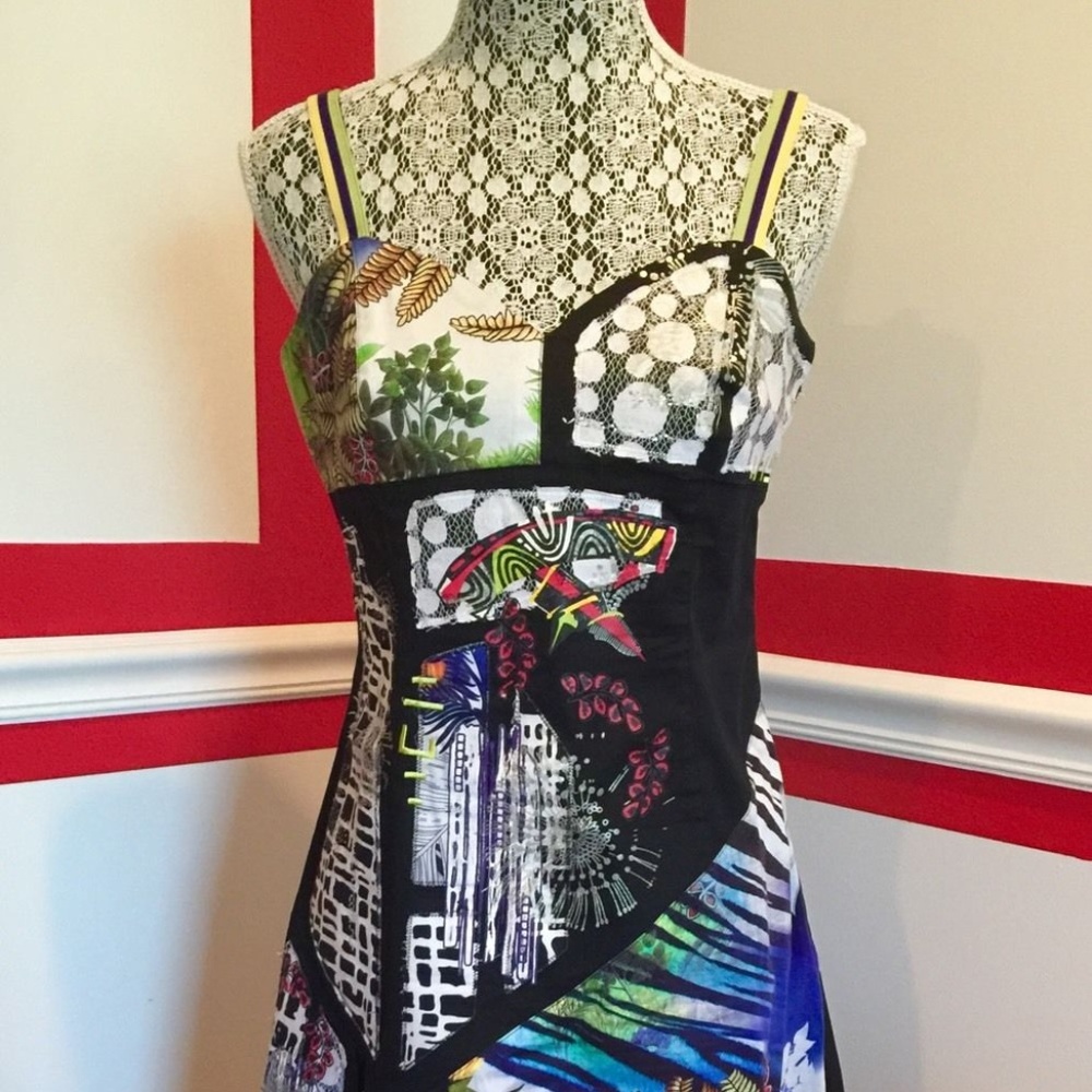 LESLIE MULTI COLOR FUNKY FLORAL SUMMER DRESS M